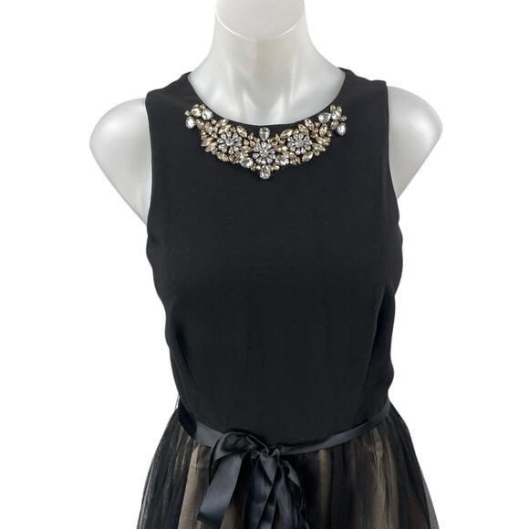 Cachet Black Jeweled Rhinestone Sleeveless Mesh Midi Tank Fit & Flare Dress Sz 8 - Picture 3 of 4